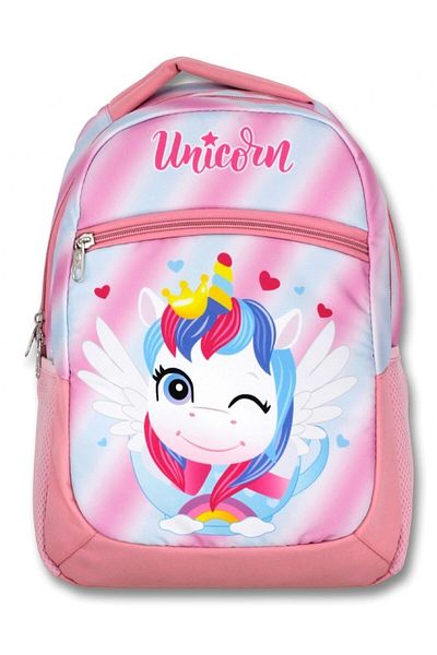 ÜMİT ÇANTA Cennec Unicorn Patterned Pink Cute Primary School School BaG - Three Compartments