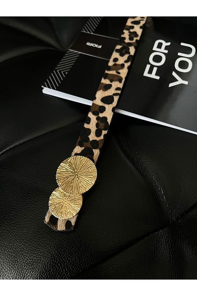 Fiori Curea rotundă pentru femei cu cataramă aurie cu imprimeu leopard - pentru pantaloni, jachete, rochii și cămăși