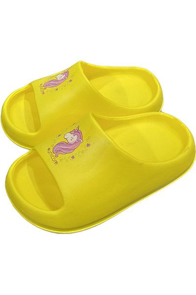 Akınal Bella Akınalbella Girl's Yellow Printed Slide Yezy Slippers