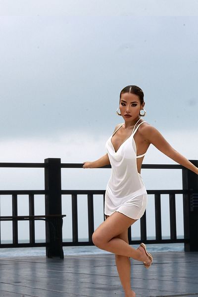 Anastasia Underwear Λευκό μονό ζέρσεϊ τούλι μαγιό φόρεμα παραλίας - με λουράκι 66008b