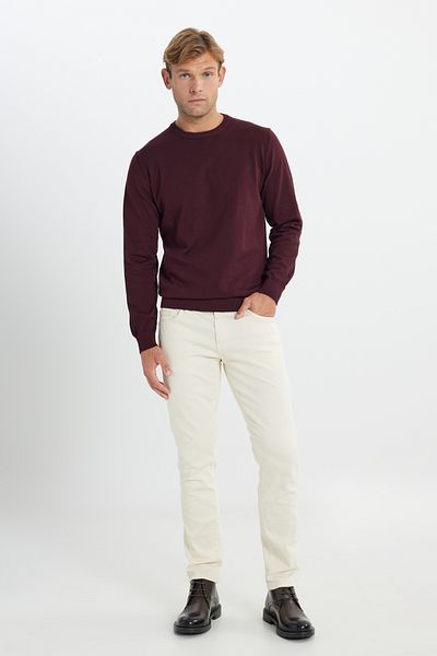 ALTINYILDIZ CLASSICS Ανδρικό πλεκτό πουλόβερ με λαιμόκοψη Claret Red - Ζεστό βαμβακερό, Standard Fit