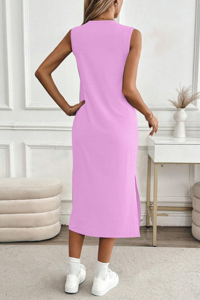 CrazyShopping Καθημερινό φόρεμα 125 εκ. Συμπαγές χτενισμένο βαμβακερό - με σχισμές στο πλάι