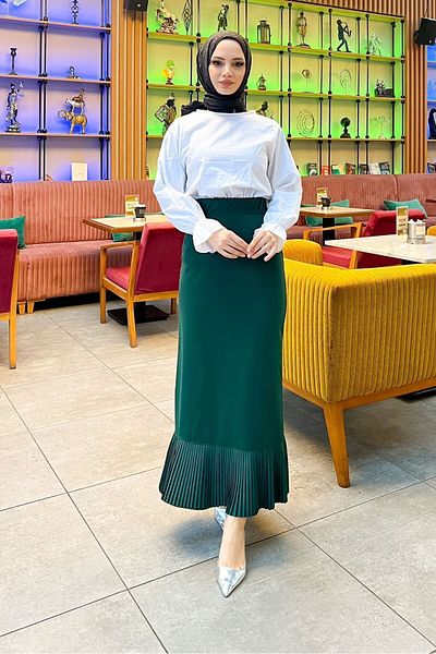 HMT ZEHRA GİYİM Hijab Length(99 CM) Pencil Ruffle Πλισέ φούστα Σμαραγδένια Πράσινη (38-48 ΜΕΓΕΘΗ) 8 διαφορετικά χρώματα