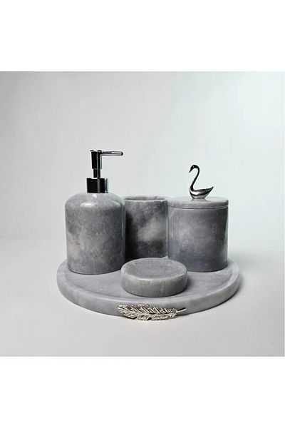ege gross Dusty Silver Marble Bathroom Set 5Li/Gray Marble Bathroom Set