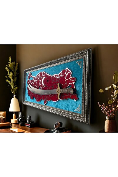 Hediyedoldur Türkiye Haritalı Kılıçlı Tablo 40x80 cm