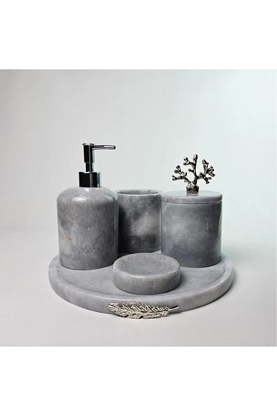 ege gross Dusty Silver Marble Bathroom Set 5Li/Gray Marble Bathroom Set