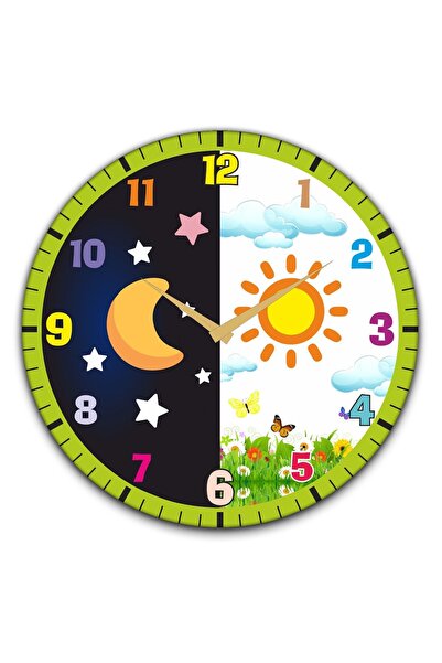 enmalife Çocuk Odası Duvar Saati / Gece Gündüz Temalı Duvar Saati / Dijital D...