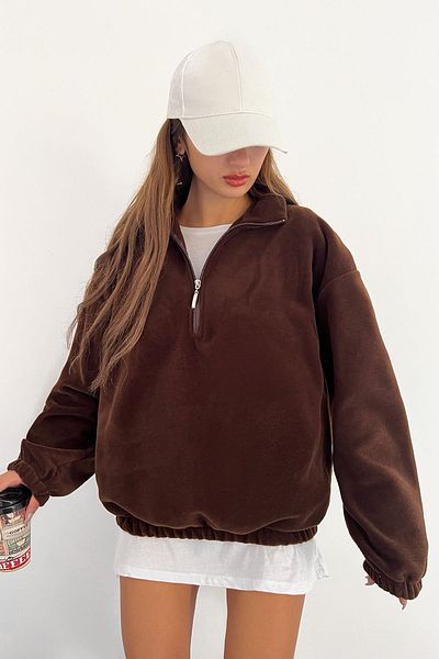 Sun Victoria Women's Fleece Fabric Brown Oversize Sweatshirt