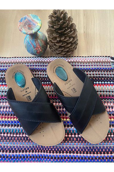 Eylül Spor Ανδρικές μαύρες παντόφλες Heel Spur Ultra Soft Gel σόλας Παντόφλες εσωτερικού χώρου Καθημερινές παντόφλες