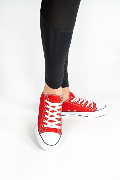 Shupe Unisex Red Short Linen Model Sneakers Linen Sneaker