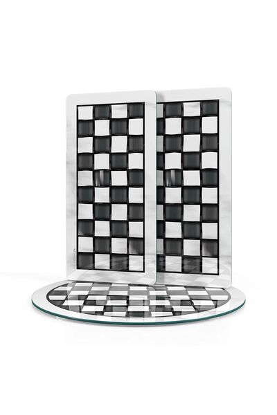 Decovetro MacKenzie 3-Piece Round Glass Plate Set - Black and White