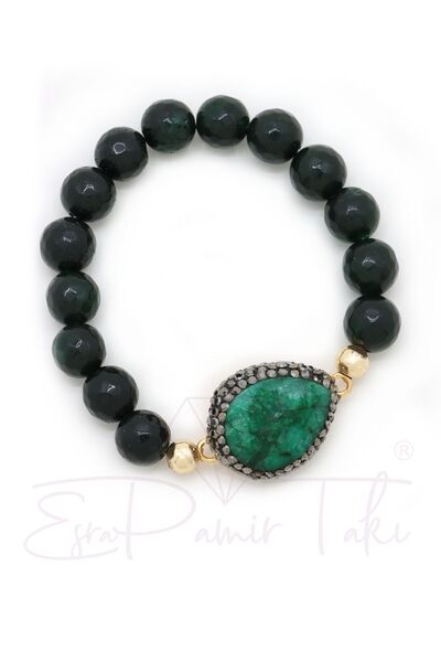 Green Color Emerald Natural Stone Bracelet