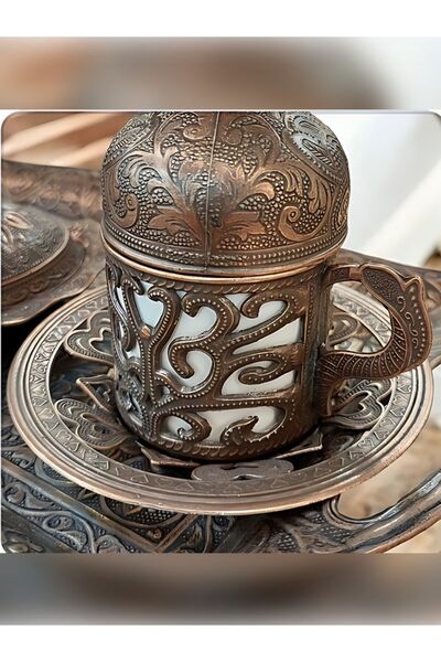 Bakır Center Ottoman Patterned Copper Cup Set - Silver Coffee Coffee Cups