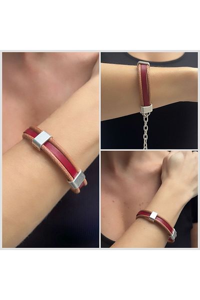 Kutcha Accessories Kutcha Burgundy And Brown Unisex Leather Bracelet
