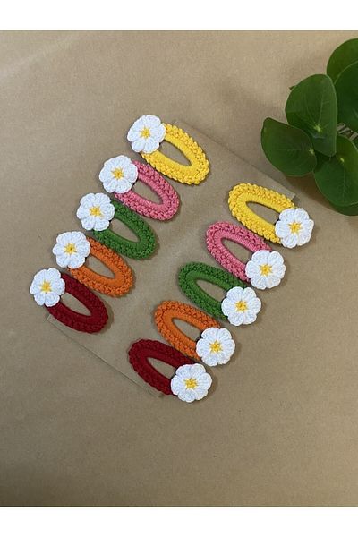 SGSPACK Handmade Baby Girl and Child Knitted Daisy 10-Piece Snap Buckle Set