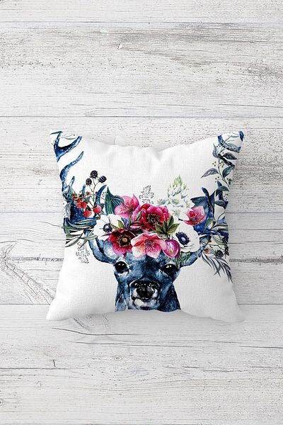 Fortuna Deer and Leopard Patterned Hidden Zippered Throw Pillow Cover Sofa Pillow Cover Set (4 Pieces)
