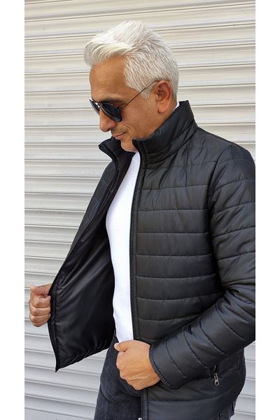 ARTMEN Μαύρο Slim Fit παλτό με φουσκωτή οριζόντια ρίγα
