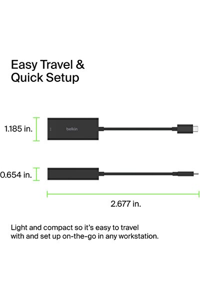 Belkin USB-C - 2,5 GB Ethernet adaptörü, USB IF sertifikalı Thunderbolt 3 ve 4/USB-C LAN