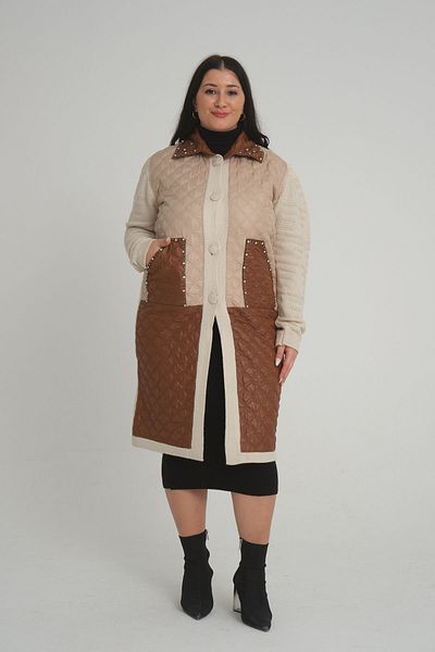 Zm Giyim zaira Stone Embroidered Collar Detail Large Size Cardigan