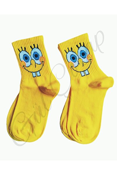 GÇO 2 Çift Sünger Bob Desenli Pamuklu Tenis Çorap