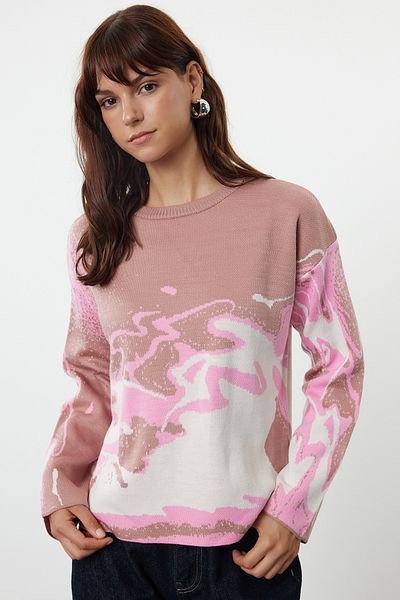 Trendyol Collection Pulover de tricotaj roz cu gât crew - TWOAW24KZ00128