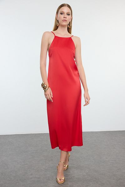 Trendyol Collection Red Cut Out Detailed Stylish Evening Dress Night Graduation Dress Tprss24El00276