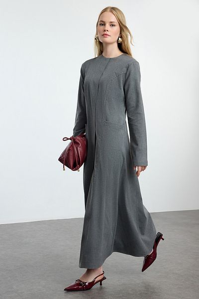 Trendyol Modest Antracit szőtt ruha - zsebrészlet, TCTAW25EB00108
