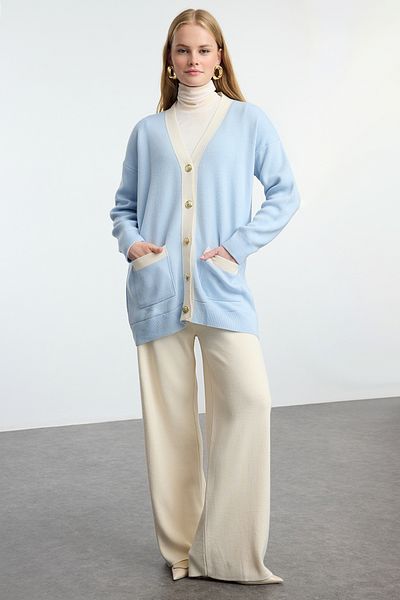 Trendyol Modest Világoskék kötöttáru felső és alsó készlet - színes blokk TCTAW25US00071