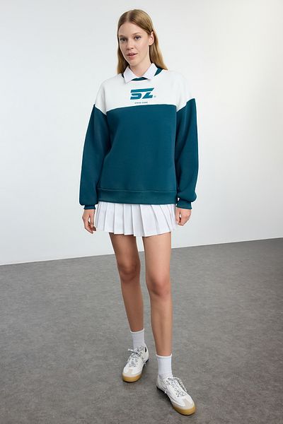 Trendyol Collection Πλεκτό φούτερ πετρελαίου μεγάλου μεγέθους Fleece - TWOAW25sw00022