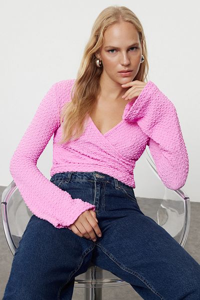 Trendyol Collection ροζ Πλεκτή μπλούζα με διπλό γιακά Crop - premium υφή κανονική εφαρμογή TWOAW24BZ00088