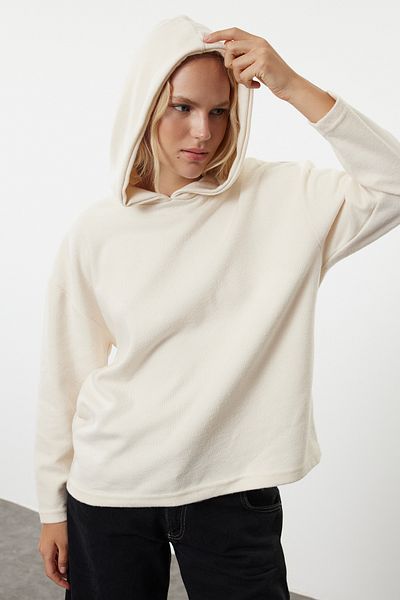 Trendyol Collection Weißes Oversize-Sweatshirt mit Kapuze aus Strick - Thessaloniki TWOAW25SW00065