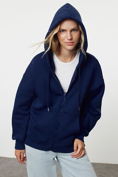 Trendyol Collection Sötét sötétkék polár oversize pulóver - cipzáras, vastag belül TWOAW24SW00188