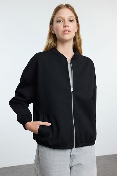 Trendyol Collection Големи черни плетени суичъри - с цип, широка кройка TWOAW25SW00072
