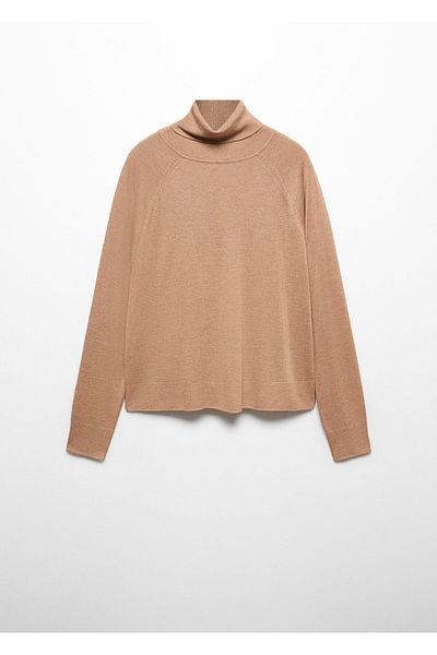 MANGO Woman Ciemny Camelowy sweter damski – model67010462