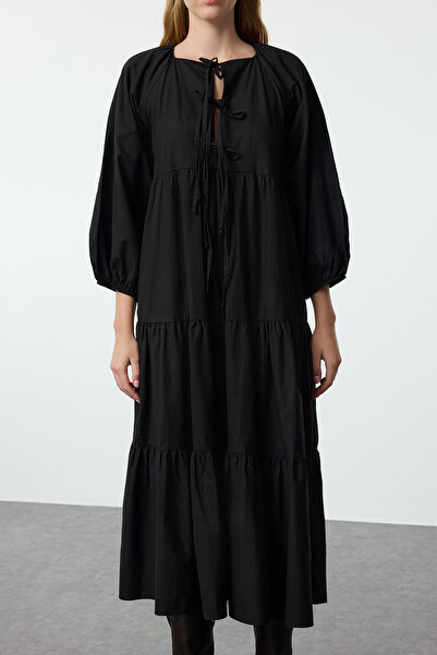 Trendyol Collection Άνετο Μαύρο Φόρεμα Μίντι Φιόγκο - Twoaw25el00329