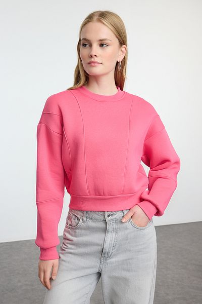 Trendyol Collection Φούξια Fleece Χοντρό εσωτερικό φούτερ με λεπτομέρεια ραφής - κανονική εφαρμογή TWOAW24sw00169