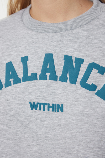 Trendyol Collection Gray Knitted Oversize Sweatshirt - Slogan Printed, TWOAW25SW00033