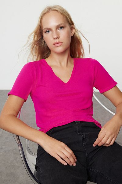 Trendyol Collection Fuchsia Premium Knitwear Λεπτή Μπλούζα - Κοντό μανίκι, TWOAW25BZ00215