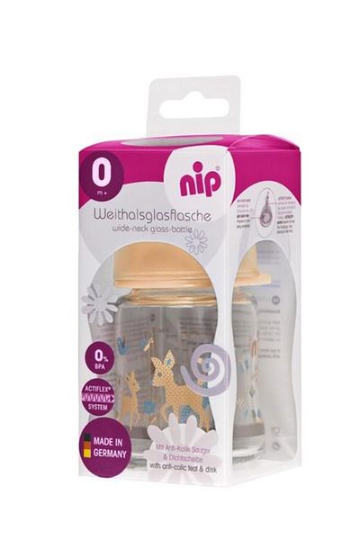 Nip Brand: Wide Neck Bottle 120 Ml Anticolic Glass Baby Bottle Girl, Yellow Category: Baby Bottle