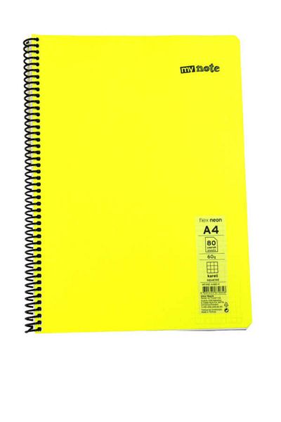 Mynote Flex A4 80 Sheets Checked Spiral Plastic Neon Cover Notebook