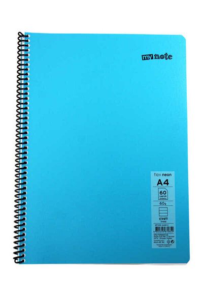 Mynote Flex A4 60 Sheets Lined Spiral Plastic Neon Cover Notebook