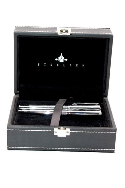 Steelpen Elite Chrome Patterned Fountain Ballpoint Pen Set