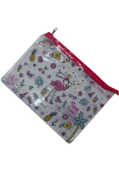 VUKİ Vuki Flamingo A4 File - Watery, Zippered and Transparent Vk-0073-03