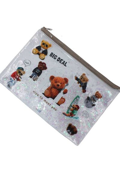 VUKİ Vuki A4 Transparent File - Watery Zippered, Bear Pattern Vk-0073-11