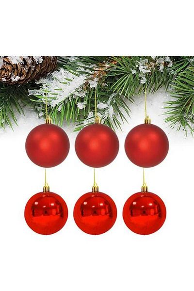 Orca Christmas Ornament Pine Tree Ball Red 5 Cm 6 Pieces Orc-n25006