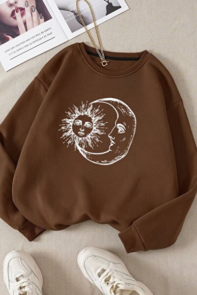 BEGRİFF Hanorac unisex din bumbac cu imprimeu Moon Dede - Decolteu