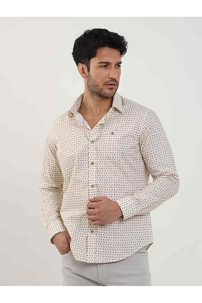 Dufy Μπεζ ανδρικό πουκάμισο Slim Fit - Μακρύ μανίκι, γιακάς Brent, καρό σχέδιο - 102409