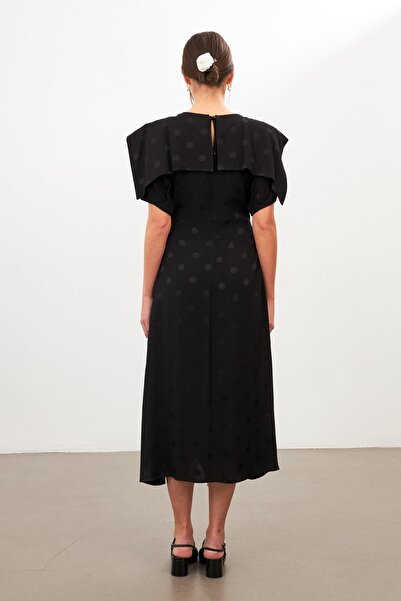 Setre Black Polka Dot Patterned Collar Detailed Midi Dress