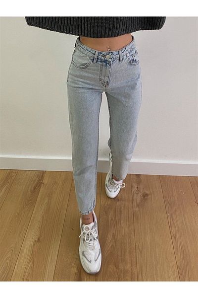 Geppetto Penolope Femei - Blugi albaștri din denim cu talie înaltă, pantaloni Julia Boyfriend Mom