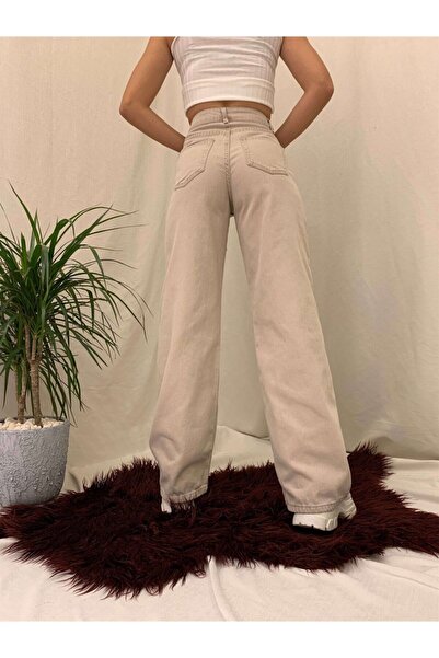 Geppetto Penolope Beige Loose Femei Mom Jean